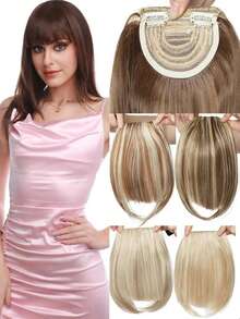 Synthetic Material Clip-On Bangs Hairpiece, Available In Black, Brown, Blonde, Suitable For Women - Multicolor - View 7