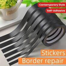 1pc 10m/393.7Inch Contemporary Style Black Wood Grain Self-Adhesive Border Stickers, PVC Material, Wall And Door Frame Renovation, Decorative Edging Wrapping Trim - Multicolor - View 5