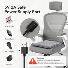 Hailicare Cojín de asiento con calefacción con puerto USB, 4 niveles de temperatura, calentamiento rápido, 4 ajustes de temporizador, cómodo y no sofocante, adecuado para el hogar/camping al aire libre/oficina/automóvil/interior de la caravana, regalo navideño - Gris - Ver 5