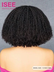 ISEE Hair Afro Curly Wear Go Glueless Transparent Lace Wigs 7*5 Lace Front Wigs 12-14 Bob Inch 180% Density Pre-Bleached Mini Knots Lace Wig Pre-Cut Closure Lace & Pre-Plucked Hairline Unprocessed Human Hair Natural Hairline Top - SNatural - View 5