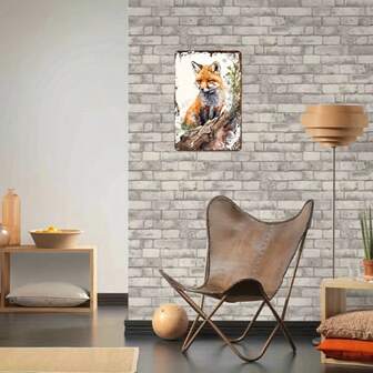 1pc Rectangle Metal Tin Sign, Fox Cub Metal Logo, Vintage Wall Decor, Home Cafe Office Shop Bar Club Logo Gift Plaque Tin Logo, 30*20cm/12*8inch, Event & Party Supplies