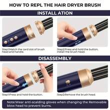 UKLISS Herramienta de peinado de alta velocidad 7 en 1 - Cepillo de aire caliente enchufable de alta potencia, secador de pelo multifunción para rizar y alisar - Azul - Ver 8