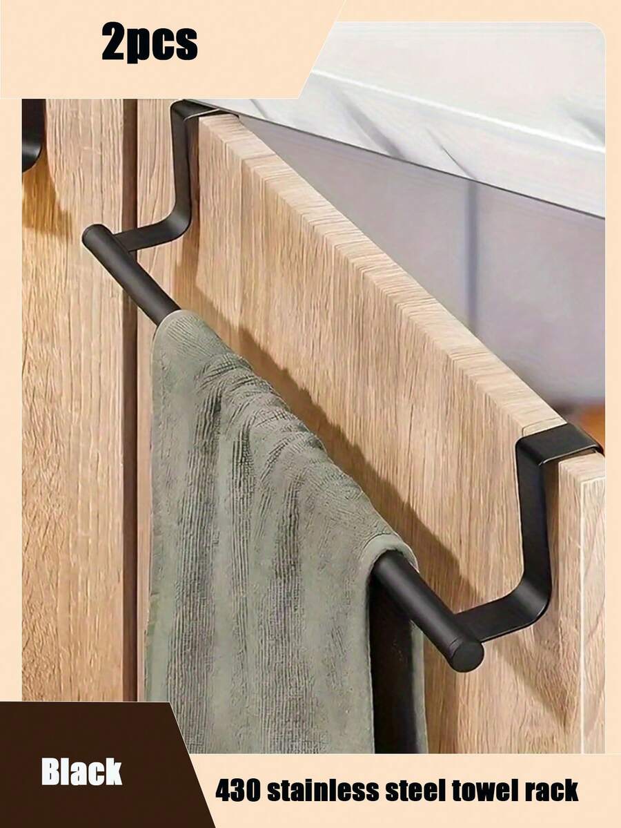 Bộ 2 thanh treo khăn bằng dây thép, giá treo khăn gắn tủ, giá treo khăn treo cửa phòng tắm, giá treo khăn không cần khoan. - Nhiều màu - Xem 1