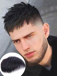 1pc Men's Short Hair Wig, Handsome Invisible Hairpiece For Thinning Hair, Mediterranean Style Bald Head Cover - Black - View 8