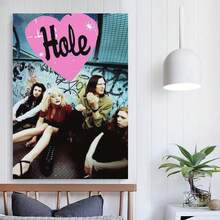 Framed Hole 2 Vintage Music Canvas Poster - Pink Heart Design With Band Members, Ideal For Bedroom & Living Room Wall Decor, Perfect Gift For Music Lovers, Music Room Decor, 2D, Perfect For Room Decor - 彩色 - 查看 3