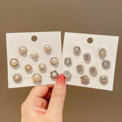 10 Pçs Pérola ou Strass Broche Pinos Para Camisa Feminina Botões De Pressão Acessórios Femininos