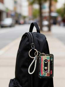 Retro Cassette Tape Style Card Holder, Sliding Design, Comes With Anti-Lost Lanyard, Durable, Can Be Used As ID Card Case, Vintage Nostalgic Style Card Wallet With Protective Storage Function - Multicolor - View 4
