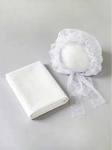 INS风新生儿摄影套装 - 多色包巾+蕾丝帽，宝宝百日照和满月照必备，新生儿包巾蕾丝帽摄影套装，粉色/白色/绿色可选，专业影棚道具，适用于新生儿、百日照、满月照和主题拍摄 - 彩色 - 查看 12