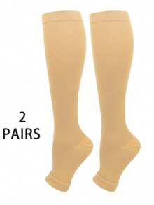 2 Pairs Unisex Copper Compression Socks, Open Toe Knee-High For Running Cycling Yoga - Breathable Blend, Durable Washable Knit Fabric - Multicolor - View 14