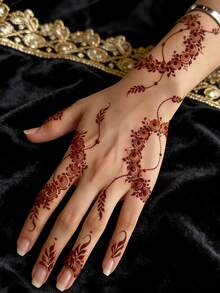 2pcs Red & Brown Henna Mandala Floral Lace Design Sexy Body Art Temporary Tattoo Stickers, Suitable For Hands, Arms, Back, Festivals, Parties, Daily Wear - Brown - View 3