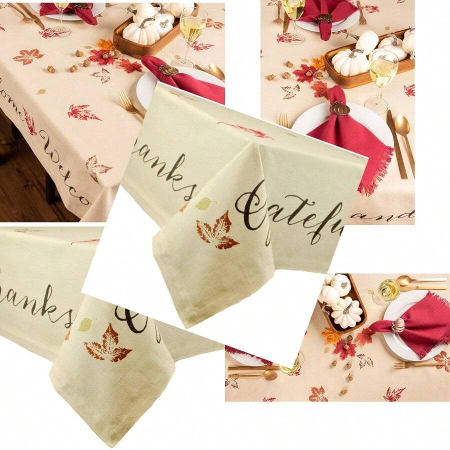 DII Mantel de Cocina 100% algodón Lavable a máquina Estampado para cenas otoño día Festivo y Acción de Gracias 152 x 120 Pulgadas Asientos de 10 a 12 Personas Hojas rústicas - Multicolor - Ver 1