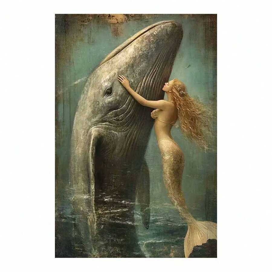 1Pc Framed Ready To Hang, Enchanting Mermaid & Whale Underwater Canvas Wall Art, Prints For Living Room, Bedroom, Bathroom, Modern Home Decoration , Art Poster Apartment Room Decor Aesthetic, Wrapped Framed Canvas Print Suitable For Magical & Style Likes, Canvas Painting Wall Art Poster, Minimalism Canvas Prints, Suitable For Bathroom Decor, Space Lized Decoration Wall Office Decor Aesthetic Pictures - 粉紅色 - 查看 1