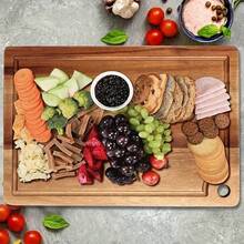 1pc Rosewood Wooden Cutting Board, Solid Wood Cutting Board, Butcher Block, Chopping Board With Fruit Groove, Easy To Clean, For Cooked Food, Vegetables, Fish, Meat, Cheese, Household, Outdoor Camping, Multipurpose - Yellow - View 8