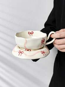 1set Cute Butterfly Ceramic Coffee Cup & Saucer Set, Hand-Painted Underglaze Butterfly Mug, Household Water Cup, Office Breakfast Milk Cup, Afternoon Tea Coffee Cup, Latte Art Cup, Juice Beverage Cup, Dessert Cake Plate, Couple Water Cup, Holiday Gift Cup - Multicolor - View 10