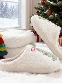 The Newly Launched Autumn And Winter Holiday Season Features Cute Gingerbread Men, Thickened Plush Anti-Slip And Warm Indoor And Outdoor Bedroom Family Slippers With Heart-Shaped Patterns For Christmas And Valentine's Day, As Well As Large-Sized Festive Gift Atmosphere Warm Slippers Suitable For Both Men And Women - 白色 - 查看 4
