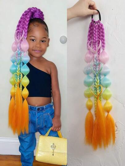 1pc Synthetic Ponytail Extension Corlorful Bubble Braid Long Lantern Braided Ponytail With Hair Tie Hairpieces