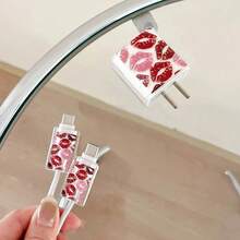 1 Set TPU Soft Case Protector Compatible With Apple Charging Cable & Adapter, Compatible With Apple 18/20W Charger Protective Cover To Prevent Breakage, Comes With Strap For Easy Storage - Red - View 4