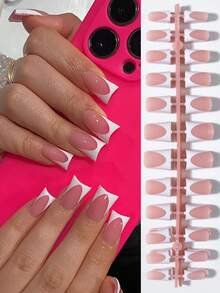 120片（5种混合色）亮面法式美甲贴纸，鸭嘴形亚克力假指甲贴片套装，易于佩戴，适合女性和女孩日常工作、舞会等场合。美甲用品 - 彩色 - 查看 8