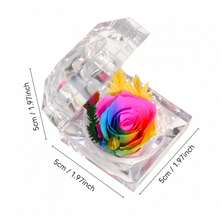 Caja para anillos de San Valentín, joyero de plástico transparente con rosa de flores preservadas de colores. - Azul - Ver 7