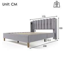 Upholstered Double Bed With USB Type-C Charging Function, Bed Frame With Slatted Base, Upholstered Bed In Grey, 160 X 200 Cm Bed Frame, Youth Bed For Bedroom/Guest Room - Linen Material - Grey - View 2