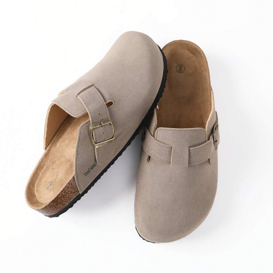 Women's Mules: Adjustable Hook-And-Loop Closed-Toe Clogs. Ultra Lightweight & Comfortable Slip-Ons For Daily Wear, Commuting & Parties. Versatile, Non-Slip & Durable Design. A Must-Have All-Season Fashion Footwear.Women's Apricot All Season Muller Shoes.Women's Suede Clogs With Buckle Closure And Rubber Sole,Apricot Leather Mules Cork Footbed Sandals Potato Shoes. - Lạc đà - Xem 1