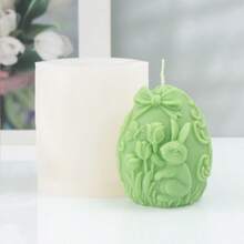Moule en silicone pour bougie en forme d'œuf de lapin de Pâques, motif de feuillage de tulipe, style lapin. Moule en résine pour faire des maisons de lapin, des arcs, des œufs, des plâtres. Outil de fabrication de fleurs 3D, terrier de lapin, forme d'animal pour savon fait main, bougie, décoration de maison pour les fêtes - Blanc - Voir 5