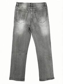 Men's Slim Fit Distressed Stretch Denim Jeans, Differential Wash Skinny Jeans, Personalized Styling, Cotton Fabric Side Pockets, Versatile - Grey - View 4