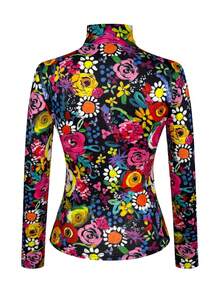 Áo cổ cao tay dài ôm dáng họa tiết Paisley cổ điển, chất liệu mềm mại co giãn, kiểu dáng retro đa năng với họa tiết hoa dành cho nữ, thích hợp cho mùa xuân. - Nhiều màu - Xem 5