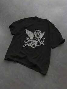 Camiseta de manga corta de cuello redondo con estampado de letras casual para hombre, verano - Negro 2 - Ver 4