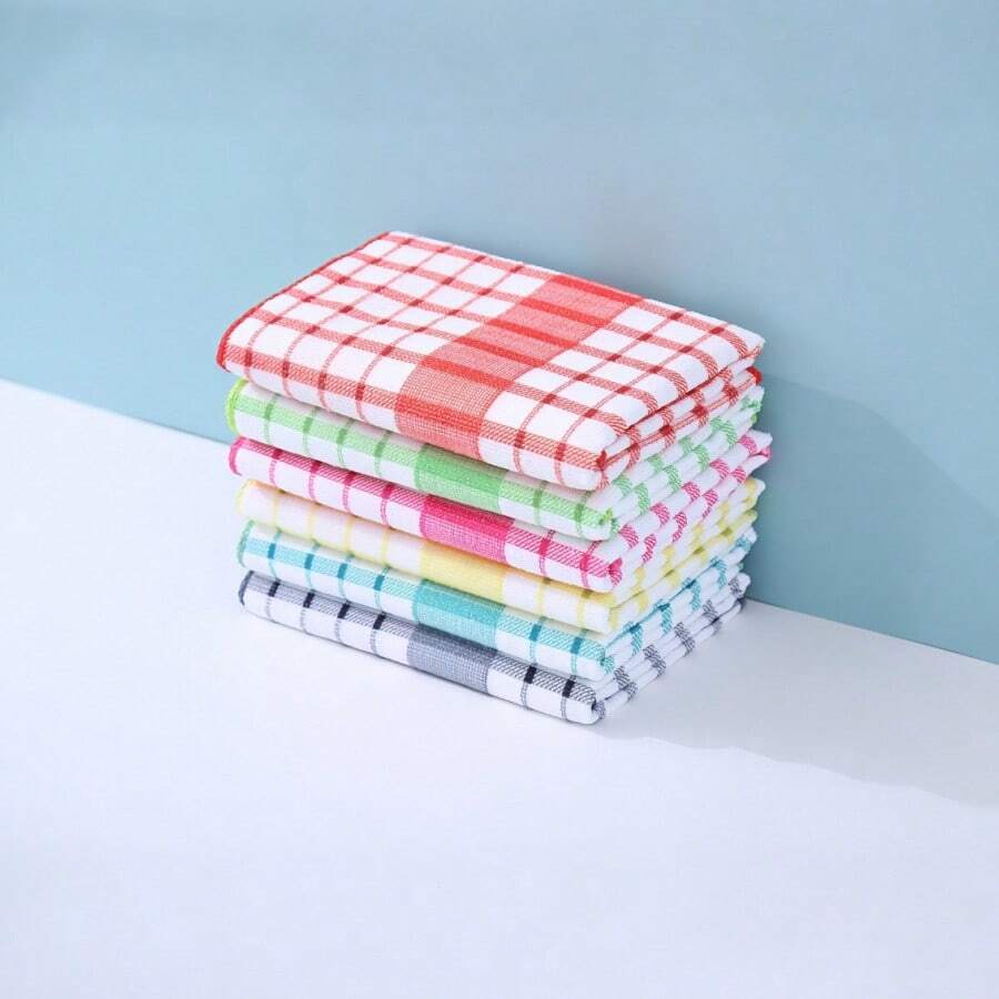 2/4/6/8 piezas Paños de cocina modernos con estampado a cuadros, toallas de cocina de microfibra, ultra suaves y muy absorbentes, colores dopamina, diseño en relieve 3D, colores claros, lavables y duraderos, adecuados para la cocina, la sala de té, la sala de estar, etc. Regalos únicos para amigos y familiares, paño de poliéster súper resistente en estilo de dibujos animados, con triángulos geniales, patrones impresos exquisitos y en relieve, adecuados para la cocina y la limpieza del comedor - Multicolor - Ver 1