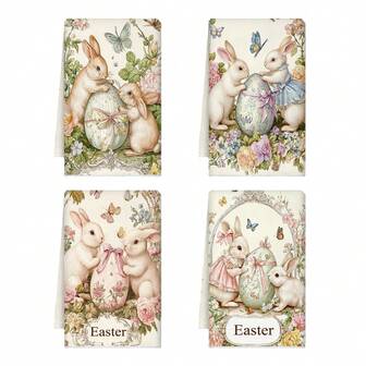 4 st kökshanddukar med påskhare, mycket absorberande disktrasor, köksdekorationshanddukar, grannpresenter, inflyttningspresenter till vänner, mors dag-presenter, födelsedagspresenter till vänner