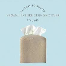 Cube Tissue Box Cover Holder Square PU Leather Tissue Holder Tissue Case Dispenser Bathroom, Tabletop, Vanity, Office White - màu đen - Xem 4