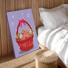 1pc Wooden Framed Wall Art, Wrapped Canvas Vintage Prints Poster, Animal In Basket, Eggs, Flowers - Botanical, Whimsical, Colorful, Playful Style, Perfect Gift Decor, Wall Art For Living Room Bedroom Office, Hanging Hardware Included - Wrapped Framed Canvas, Vertical - Framed Canvas - 查看 8