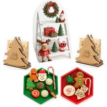 Kit Decoração de Mesa Natal com Escadinha 3 Andares e 2 Bandejas Hexagonais Vermelha e Verde - Multicolorido - Visão 3