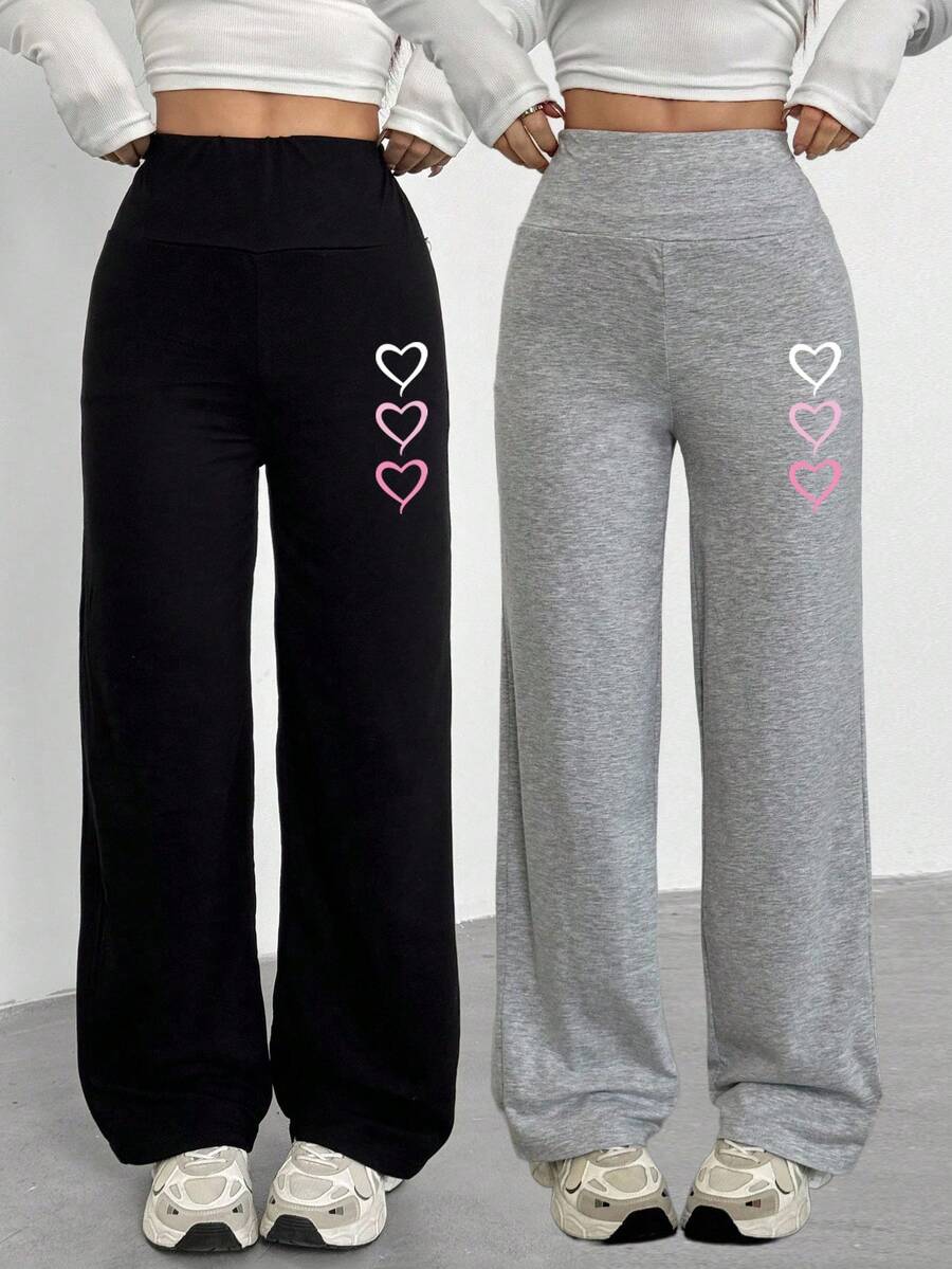 2条/套 女士爱心印花直筒裤 - 彩色 - 查看 1