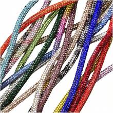 6mm Glass Cord Rope Applique Colorful Tube Trim Strass Bridal Dress Clothes Hairpin Shoes Bags Color: Green, Size: 1 yard - Verde + 1 yarda - Ver 4