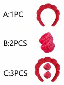 3pcs Solid Color Bathroom Headband And Wristband Set, Home Bathroom Decor, Autumn Decor, Back To School Hair Accessories - Red - View 6