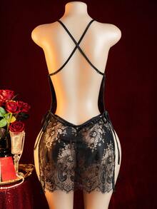 性感内衣透视性感蕾丝露背吊带低胸睡裙外出装，坏蛋造型