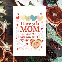 1pc Heartfelt Mother's Day Card With Envelope (11cm16cm & 4.33in6.29in) - "I Love You Mom, You Are The Rainbow In My Life" On Clean White Background With Colorful Hearts And Swirls, Perfect For Expressing Deep Affection, Emotional Greeting Card | Family Card | Paper Card - Multicolor - View 5