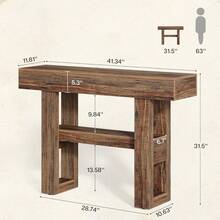 LITTLE TREE 41.34-Inch Farmhouse Console Table, 2-Tier Narrow Sofa Table Behind The Couch, Entryway Furniture With Storage Shelves For Hallway Foyer Living Room, Rustic Brown - Nâu mộc mạc - Xem 3