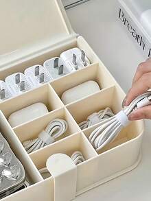 Desktop Cable Management Box Multi-Functional Power Cord Organizer With Lid For Phone Charger Plugs And Data Cables Jewelry Storage Case Book-Shaped Organizer Dividers For Women Men For Earrings Rings Necklaces Bracelets Home And Office Makeup Storage Bathroom Accessories Desk Accessories Home Organization - Multicolor - View 10