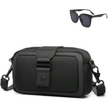 Men Waterproof Oxford Small Crossbody Bag, Large Capacity Sport Casual Shoulder Bags, Versatile Fashion Travel Sling Pack - Negro + 8,7 x 2 x 5,5 pulgadas/22 x 5 x 14 cm - Ver 2