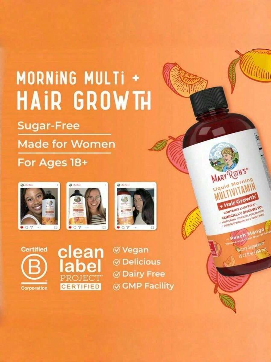 MARY RUTH'S Liquid Morning - Multivitamin Hair Growth - Includes All 8 B Vitamins Plus Vitamins C, D, A, Etc Delicious Peach Mango Flavor - Helps Thicken, Thicken Hair - 其他的 - 查看 1