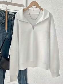 Women'S Casual Zip-Up Hoodie With Stand Collar & Long Sleeves, Loose Fit, Solid Color, Fall/Winter Fashion, Autumn Winter Apparel | Relaxed Fit Hoodie | Construction, Sweater Hoodie, Casual Wear, Casual Attire, Casual StyleLalipp Women's Loose Zip-Up Hoodie With Split Design Fall Cloth For Women  Workout Tops  Ski Outfit Women   Women's Winter Clothing Of Women's Winter Clothing Women's Winter Fashion Women's Winter Promotion Of Women's Winter Clothing Christmas  Ugly Christmas Sweater Women Curve - 白色 - 查看 3