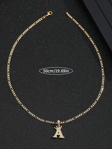 1pc Fashionable Minimalist Stainless Steel Gold Plated Cubic Zirconia Letter Pendant Necklace, Children's Jewelry Accessory, Birthday Gift, Party Jewelry - Gold - View 7