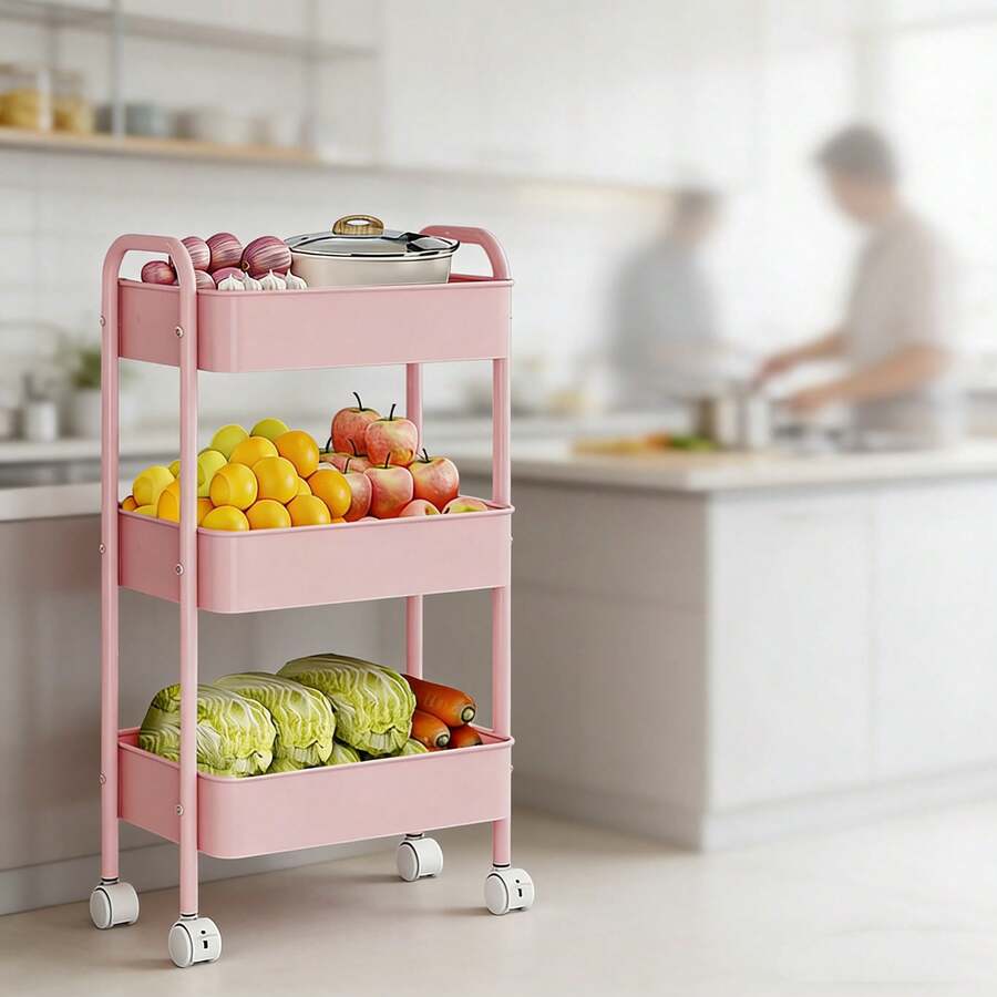 3 Niveles Carrito Organizador Metalico Multiusos Acero Inoxidable con Ruedas Herramientas Fácil de Ensamblar Rosa para Cocina Baño Spa Guardería Oficina Garaje Jardín/Carrito Organizador 3 Niveles Multiusos Acero Inoxidable con Ruedas Fácil de Montar Rosa para Hogar Salón Belleza Oficina Taller Guardería y Espacios Pequeños - Rosa - Ver 1