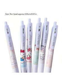 6支/套 Hello Kitty、Melody、Kuromi、Cinnamoroll、Pochacco 可爱高品质中性笔，学习文具，学习奖励，礼品套装，创意礼物 - 彩色 - 查看 2