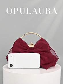 Túi cầm tay dự tiệc OpulAura thanh lịch quyến rũ dành cho nữ, Túi xách thiết kế bèo nhún cho đầm dạ hội, Thích hợp cho đám cưới/kỳ nghỉ/tiệc trang trọng/dạ hội, Có kèm dây xích - Màu Đỏ Sâu - Xem 4