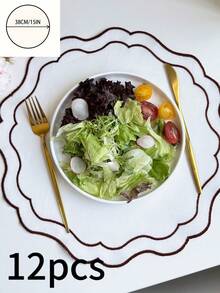 1/4/6/12pcs Wavy Embroidered Solid Color Round Placemats, Fresh Minimalist Style For Kitchen, Dining Table, Water Cups, Bowls, Non-Slip Pads, Suitable For Holidays, Parties, Birthdays, Weddings, Dinners, Office Desks, Coffee Tables, Home Decor, All Seasons - Multicolor - View 21