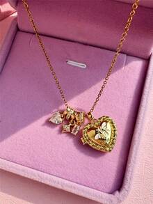 Collar con colgante de corazón rosa, estrella de circonita y abeja, joya conmemorativa, regalo de aniversario o cumpleaños (caja de joyería no incluida) - Multicolor - Ver 12